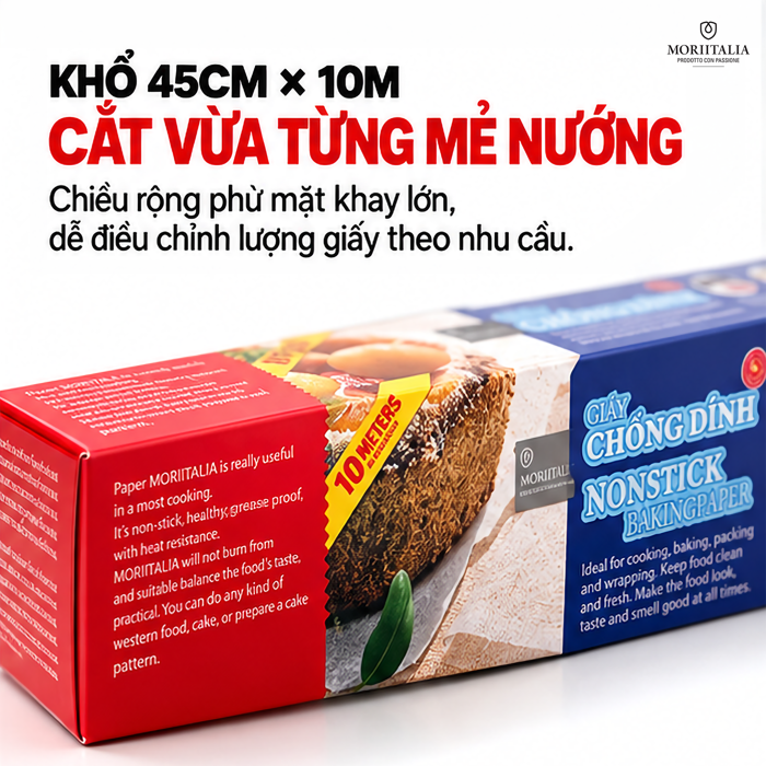 Giấy Chống Dính Moriitalia 45 cm x 10 m – Hạn Chế Thức Ăn Bám Khay