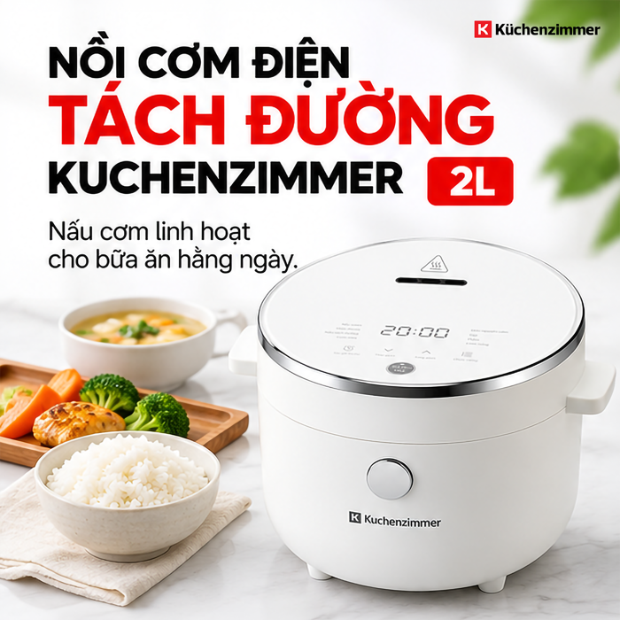 Nồi Cơm Điện Tách Đường Kuchenzimmer 2 L – Đa Năng Với 8 Chế Độ