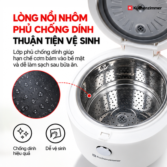 Nồi Cơm Điện Tách Đường Kuchenzimmer 2 L – Đa Năng Với 8 Chế Độ