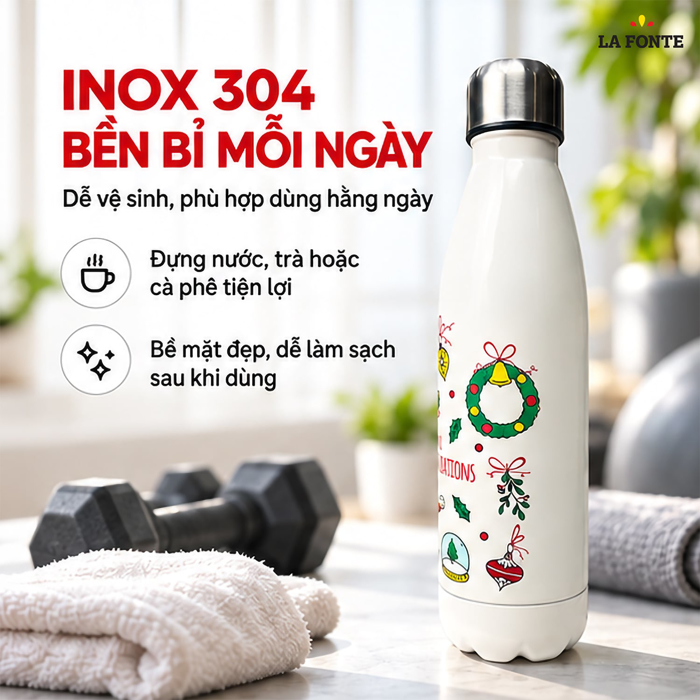 Bình Giữ Nhiệt Inox 304 La Fonte Aura 500 ml Màu Trắng – Giữ Nhiệt 12 - 24 Giờ