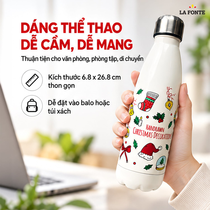 Bình Giữ Nhiệt Inox 304 La Fonte Aura 500 ml Màu Trắng – Giữ Nhiệt 12 - 24 Giờ