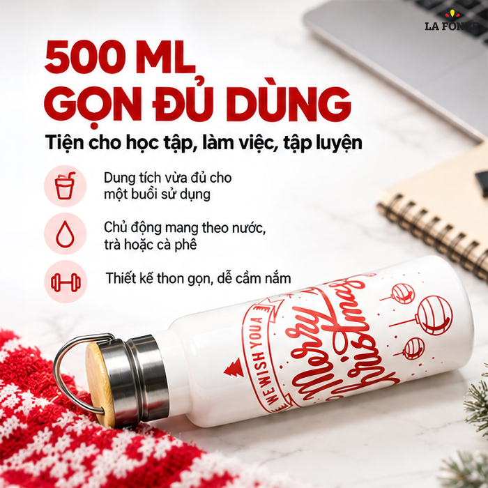 Bình Giữ Nhiệt SUS304 La Fonte 500 ml Màu Trắng – Quai Xách Tiện Mang Theo