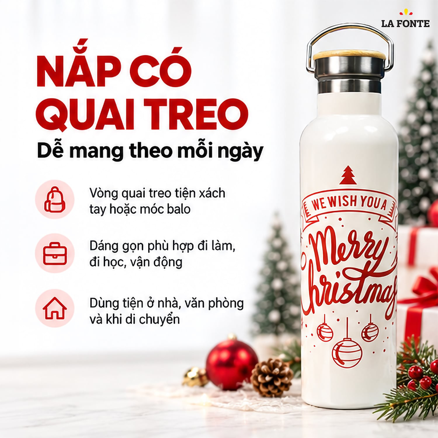 Bình Giữ Nhiệt SUS304 La Fonte 500 ml Màu Trắng – Quai Xách Tiện Mang Theo