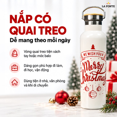Bình Giữ Nhiệt SUS304 La Fonte 500 ml Màu Trắng – Quai Xách Tiện Mang Theo