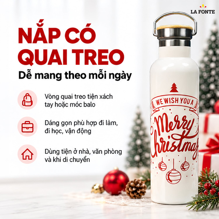 Bình Giữ Nhiệt SUS304 La Fonte 500 ml Màu Trắng – Quai Xách Tiện Mang Theo