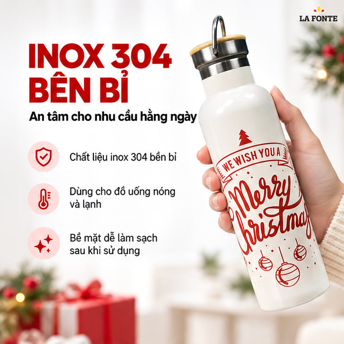 Bình Giữ Nhiệt SUS304 La Fonte 500 ml Màu Trắng – Quai Xách Tiện Mang Theo
