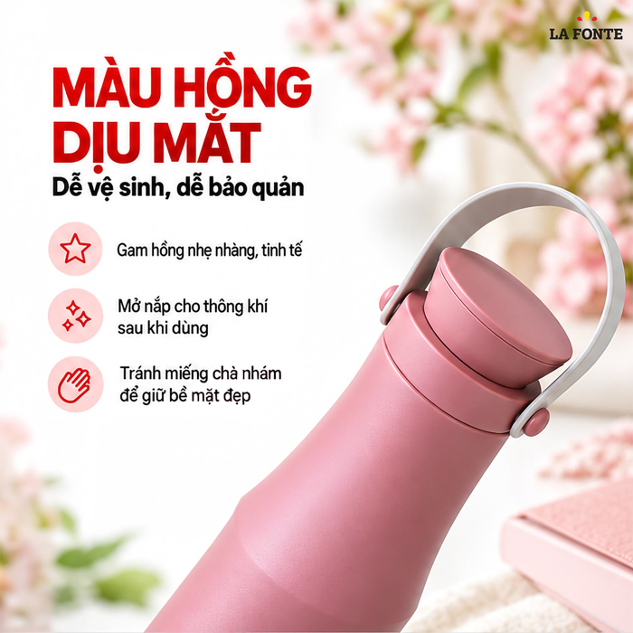 Bình Giữ Nhiệt Inox 304 La Fonte Travel 470 ml Màu Hồng – Quai Xách Tiện Mang Theo