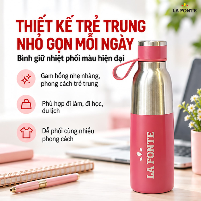 Bình Giữ Nhiệt La Fonte 500 ml Màu Hồng – Giữ Nhiệt 6 - 8 Giờ