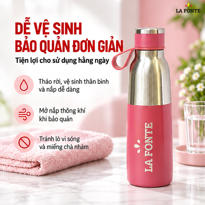 Bình Giữ Nhiệt La Fonte 500 ml Màu Hồng – Giữ Nhiệt 6 - 8 Giờ