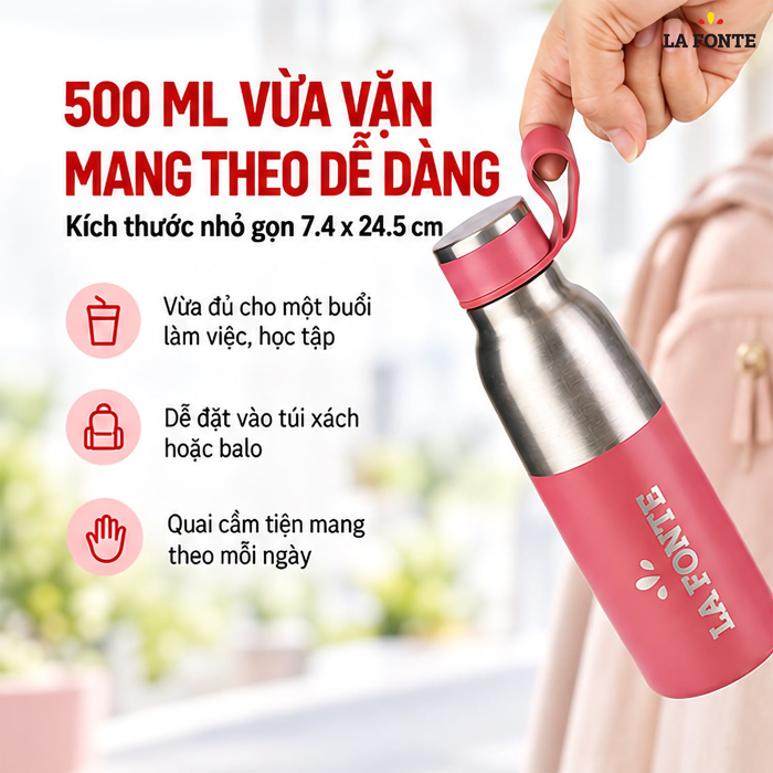 Bình Giữ Nhiệt La Fonte 500 ml Màu Hồng – Giữ Nhiệt 6 - 8 Giờ