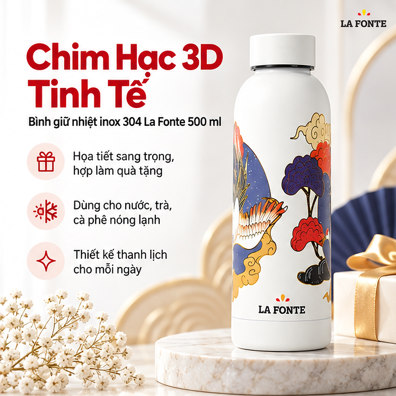 Bình Giữ Nhiệt La Fonte 3D Chim Hạc 500 ml – Họa Tiết Chim Hạc 3D
