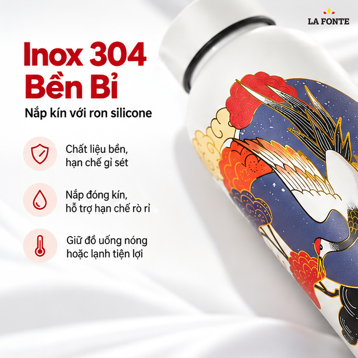 Bình Giữ Nhiệt La Fonte 3D Chim Hạc 500 ml – Họa Tiết Chim Hạc 3D