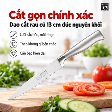 Dao Cắt Rau Củ Inox CS 13cm Cán Bạc – Cắt Gọn Chính Xác