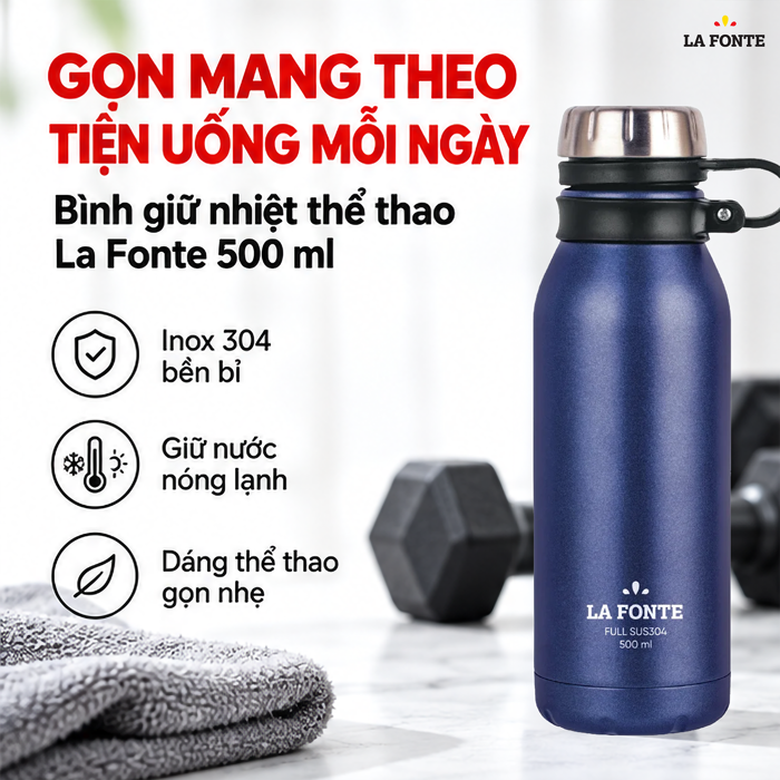 Bình Giữ Nhiệt Thể Thao La Fonte 500 ml Màu Tím – Quai Xách Tiện Mang Theo