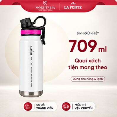 Bình Giữ Nhiệt Thể Thao La Fonte 709 ml Màu Trắng – Quai Xách Tiện Mang Theo