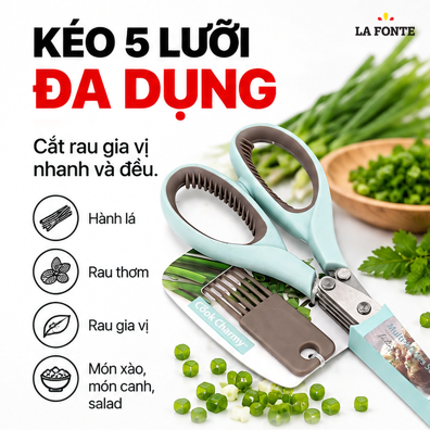 Kéo 5 Lưỡi Đa Dụng Thép Không Gỉ La Fonte 19cmx7.3cmx1.6 cm – Bền Bỉ Chống Gỉ